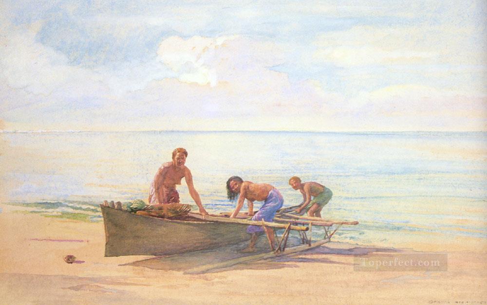 Women Drawing up a Canoe John LaFarge Oil Paintings
